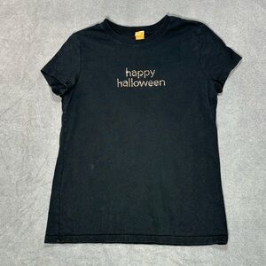 Women’s Happy Halloween Bedazzled Tee Black Sparkle Fits Like M 01-0010